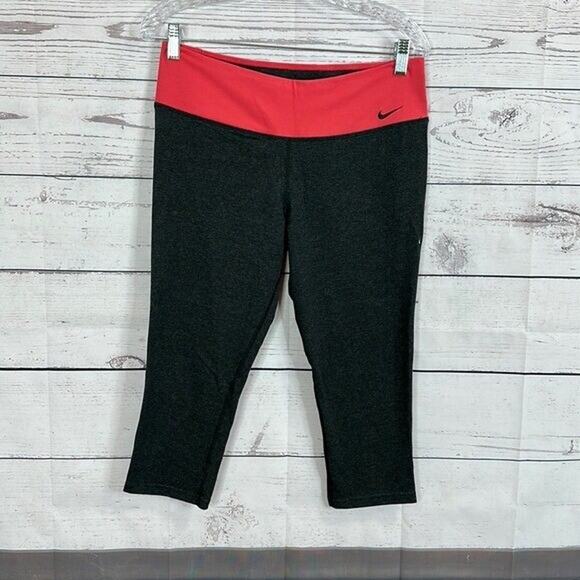 Nike Leggings Womens Large Gray Midrise Crop Logo Stretch Yoga - Picture 1 of 12